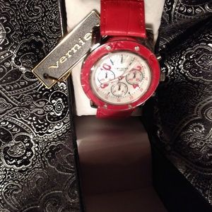 NWT sporty red 'leather' watch/stopwatch 1.5" face